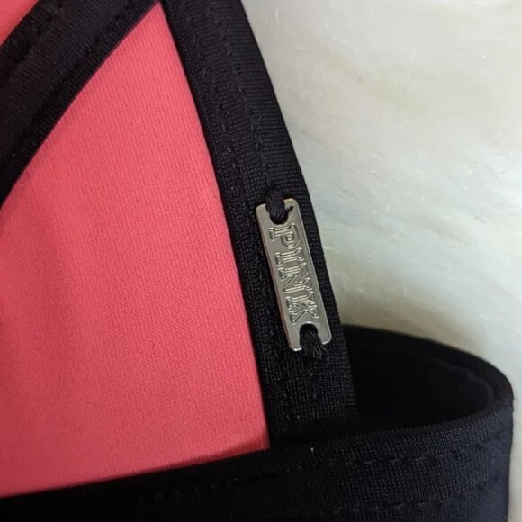 VICTORIAS SECRET PINK Hot Pink and Black Padded Triangle Bikini Top Large - Picture 6 of 12